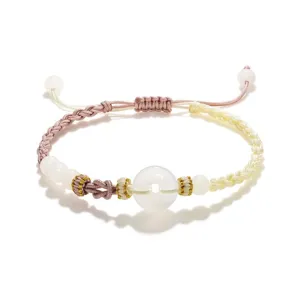 Minimalist Chinese style braided bracelet with white imitation chalcedony peace buckle for couples