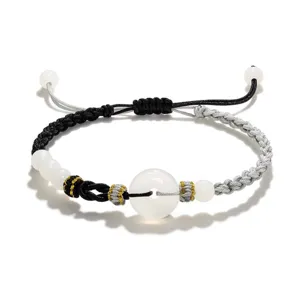 Handmade braided bracelet with imitation jade safety buckle, chic Chinese style couple jewelry.
