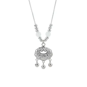 Zilveren Ruyi slot hanger ketting met kwastjes en belletjes in nieuwe Chinese stijl