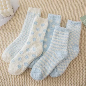 Set de calcetines de invierno acogedores de forro polar coral azul y blanco, calcetines.