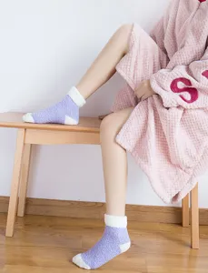 Thick winter coral fleece fuzzy socks for women, cozy warm sleep socks with cute contrast color.