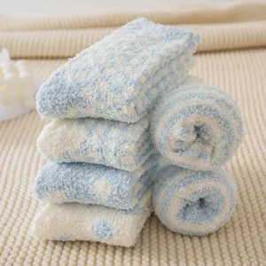 calcetines calentitos de invierno de felpa coral azul blanco rayas suaves para casa ropa