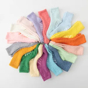 Winter coral fleece fuzzy socks thickened solid color anti-slip grip home sleeping cozy