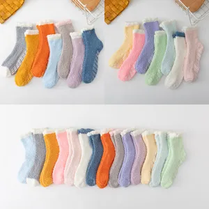 Winter Thickened Coral Fleece Sleep Socks For Women Men Warm Soft Anti-Slip Floor Socks Cozy Home Splicing Socks
