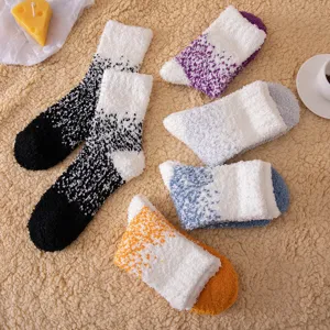 Winter gradient coral fleece fluffy mid-tube socks, thickened warm home sleep socks main image