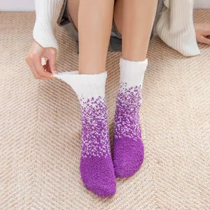 Winter coral fleece gradient mid-calf thick socks cozy home sleep warm socks footwear