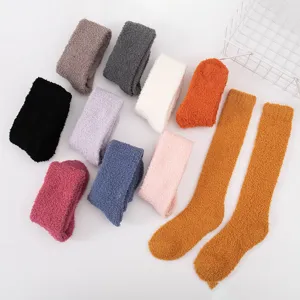 Winter warm coral fleece fuzzy socks for women, thick long sleep socks and cozy home floor socks.