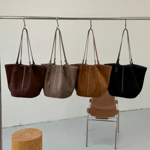 Vintage megali tsanta omou apo soued gia gynaikes casual minimal shopper tote bag