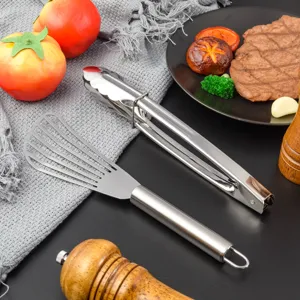 Ensemble de spatule à poisson et pince en acier inoxydable pour cuisine barbecue et steak.