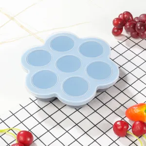 Bac à glaçons en silicone à 7 trous en forme de fleur avec couvercle, moule pour bébé, cuisine.