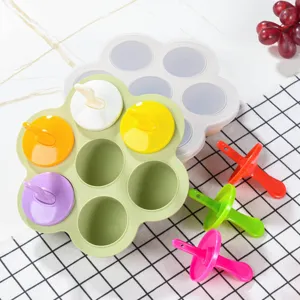 Moule a glace en silicone a 7 trous avec couvercle bac a glacons pour creme glacee