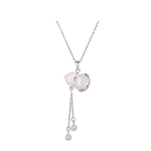 Silver pink chalcedony gourd pendant necklace with coin tassels main product view