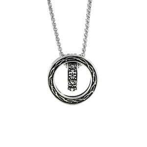 Vintage thorn double ring necklace with floral pendant, gothic style silver pendant chain.