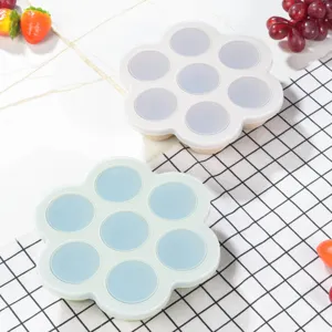 7-Trou Silicone Bebe Aliments Boite De Rangement Moule A Glacons Forme De Fleur Avec Couvercle