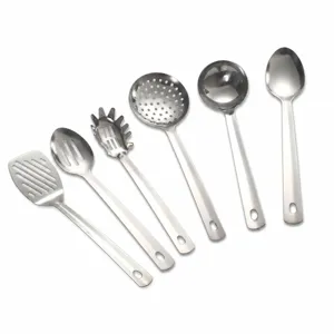 Stainless Steel Cooking Utensils Kitchen Spoon And Spatula Solid Durable Metal Skimmer Soup Ladle Cookware Set