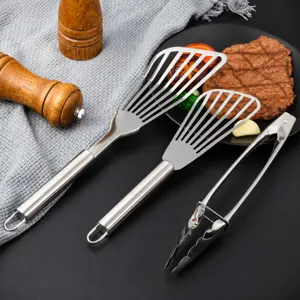 Ensemble de Spatules à Poisson en Acier Inoxydable Ustensiles de Cuisine Spatule Fendue Pince à Barbecue Outil de Pelle de Poêle Ménager
