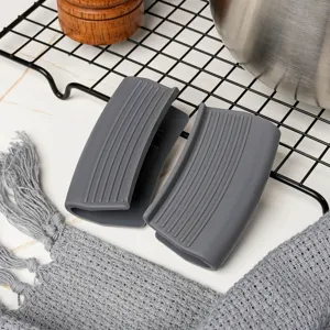 Grey silicone pot handle covers heat resistant grips anti scald kitchen tool detail view set