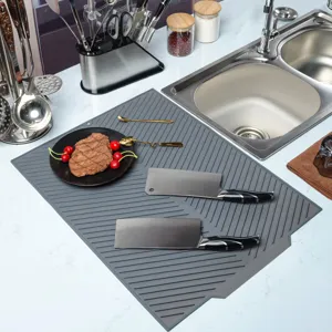 Grand tapis d'égouttage en silicone pour évier de cuisine tapis de protection de comptoir.