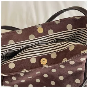 Brown suede polka dot tote bag women casual shoulder bag large capacity commuting bag.
