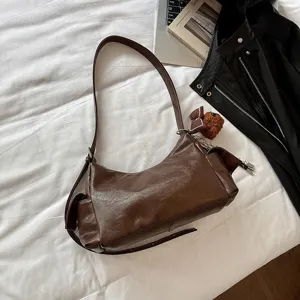 Brown leather shoulder bag women multi-pocket cross-body bag cute bear pendant autumn new fashion
