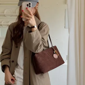Women retro suede underarm shoulder bag autumn winter fashion large capacity commute tote bag