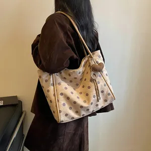 Casual polka dot tote bag for women, large capacity shoulder bag, stylish commuter bag