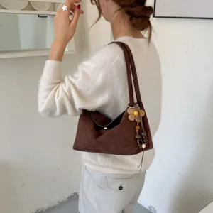 Damen Vintage braune Wildleder Umhängetasche einfache Pendler Achseltasche Mode Handtasche