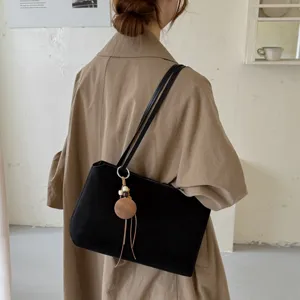 Classic black suede shoulder bag, vintage large capacity tote bag for women daily commute.