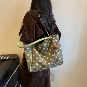 Women stylish polka dot tote bag large capacity casual lazy shoulder bag daily commute detail