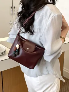 Vintage large capacity solid color leather shoulder bag casual commuting crossbody bag for women