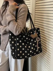 Women polka dot tote bag stylish large capacity shoulder handbag casual commuting bag