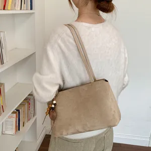 Stylish women suede shoulder bag retro underarm bag large capacity commuter tote bag