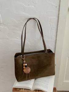 Retro Suede Shoulder Bag Large Capacity Women Tote Bag Underarm Bag For Commuting Everyday Casual Solid Color Stitched Messenger Bag