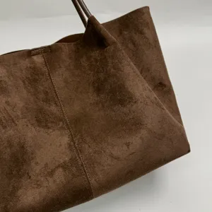 Large capacity brown suede tote bag for women, minimalist retro shoulder bag for autumn style.