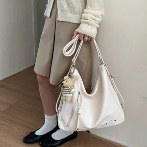 Large capacity women hobo shoulder bag casual soft leather convertible backpack purse.