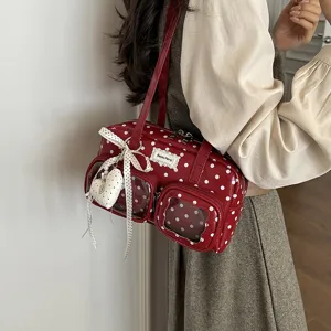 Red polka dot bowling shoulder bag for women stylish large capacity fashion handbag