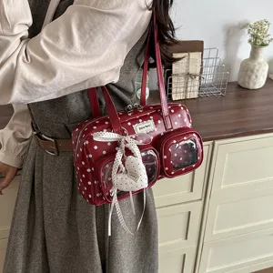 Red polka dot bowling bag women 2026 autumn new fashion large capacity underarm shoulder bag