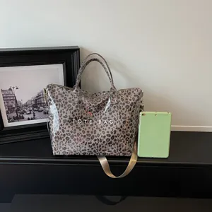 Borsa tote con stampa leopardato e tracolla, elegante borsa vintage grande capacità.