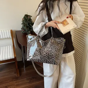 Borsa tote trasparente con stampa leopardato, grande borsa a spalla elegante da donna.