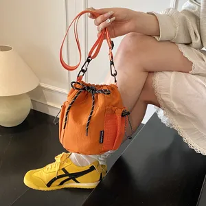 Japanese style niche design drawstring nylon bucket bag casual outdoor crossbody bag