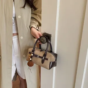Retro kontrastfarbene Boston Handtasche stilvolle Vintage Kissen Umhängetasche für Damen