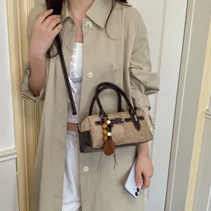 Koreanische Retro Kontrastfarbe Boston Handtasche, lässige Schulter Umhängetasche für Damen.