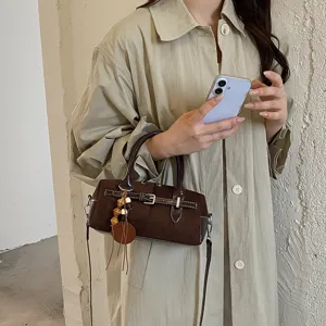 Retro Koreanischer Brauner Boston Umhängetasche Damen Herbst Freizeit Kissen Handtasche