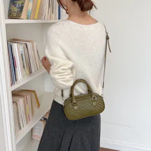 Grüne geflochtene Leder Umhängetasche für Damen lässige Handtasche elegante Umhängetasche