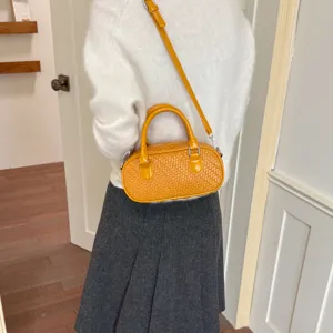 Elegante Damen geflochtene Textur Umhängetasche lässige einfarbige kleine quadratische Tasche