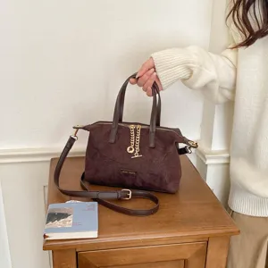 Minimalist brown suede handbag retro style versatile crossbody bag for women daily fashion