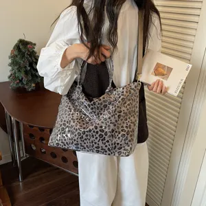 Borsa shopper stampa leopardo casual retro grande capacità borsa a tracolla da donna