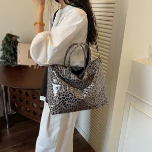 Borsa a tracolla trasparente leopardata retrò casual, grande borsa capiente e alla moda.
