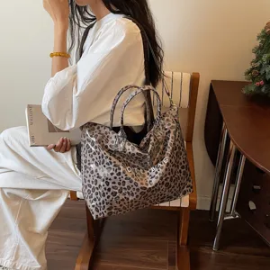 Borsa shopper stampa leopardo, borsa a tracolla vintage casual, grande capacità borsa chic.