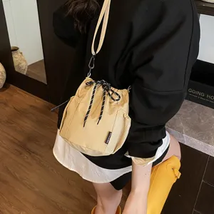 Japanese ins style nylon drawstring bucket bag crossbody casual sports fashion handbag
